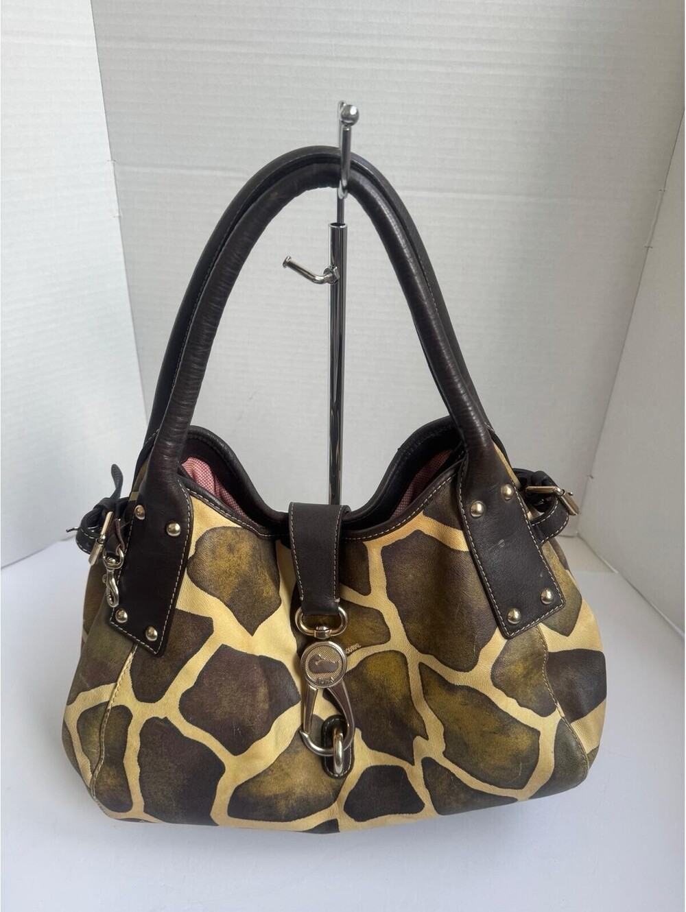 Dooney & Bourke Giraffe Print Logo Lock Satchel – Vintage Mid‑2000s